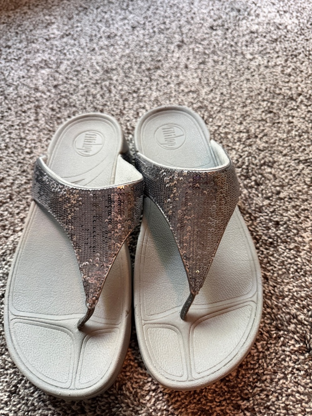 FitFlop Silver Sequin Thong Sandals - Women's Sparkle Footbed